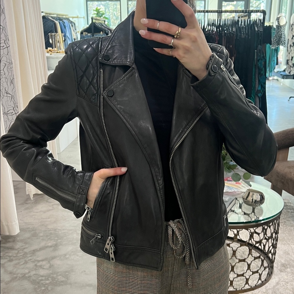 All Saints Dark Leather Biker Jacket